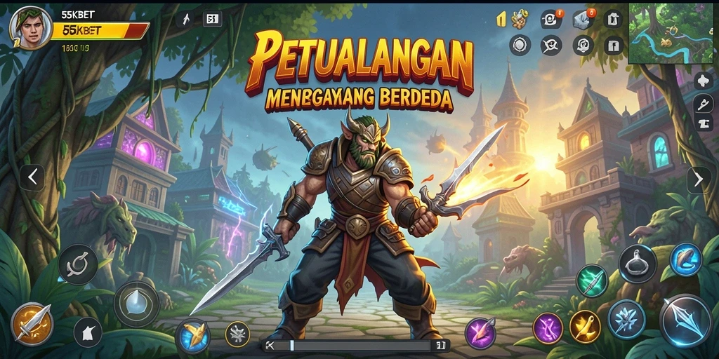 Tampilan gameplay 55KBET dengan petualangan mendebarkan di dunia yang menakjubkan.