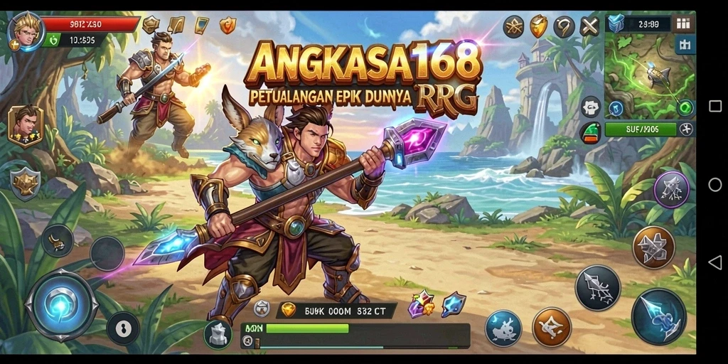 Screenshot gameplay <strong>ANGKASA168</strong> menampilkan karakter dalam pertempuran epik.