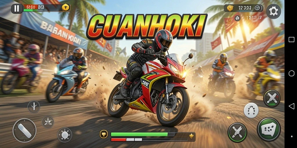 Gameplay seru balapan motor di CUANHOKI dengan lintasan menantang.