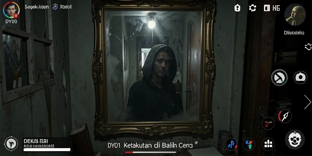 Tampilan gameplay mencekam dari DY01 dengan suasana gelap dan misterius.