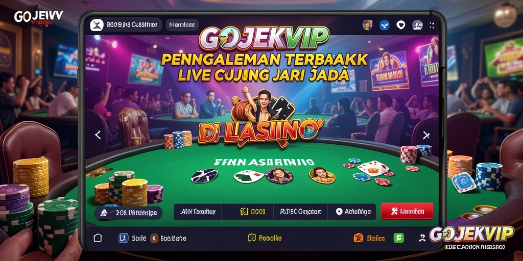 Screenshot gameplay GOJEKVIP menampilkan dealer langsung dan suasana permainan kasino.
