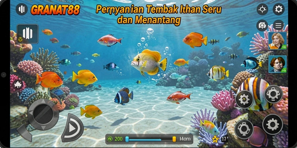 Tampilan gameplay <strong>GRANAT88</strong> saat berburu ikan dengan grafis yang menarik.