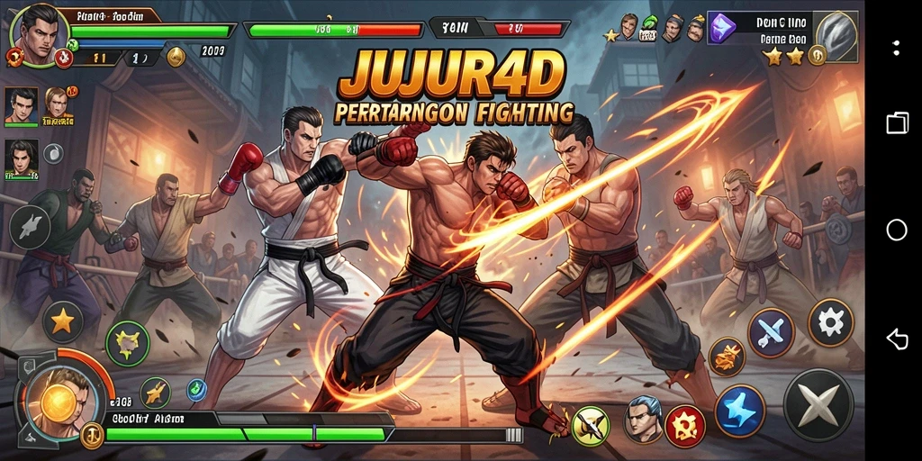 Tampilan aksi bertarung yang seru di JUJUR4D.