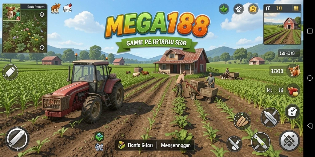 Tampilan gameplay MEGA188 yang menggembirakan dengan ladang yang indah.