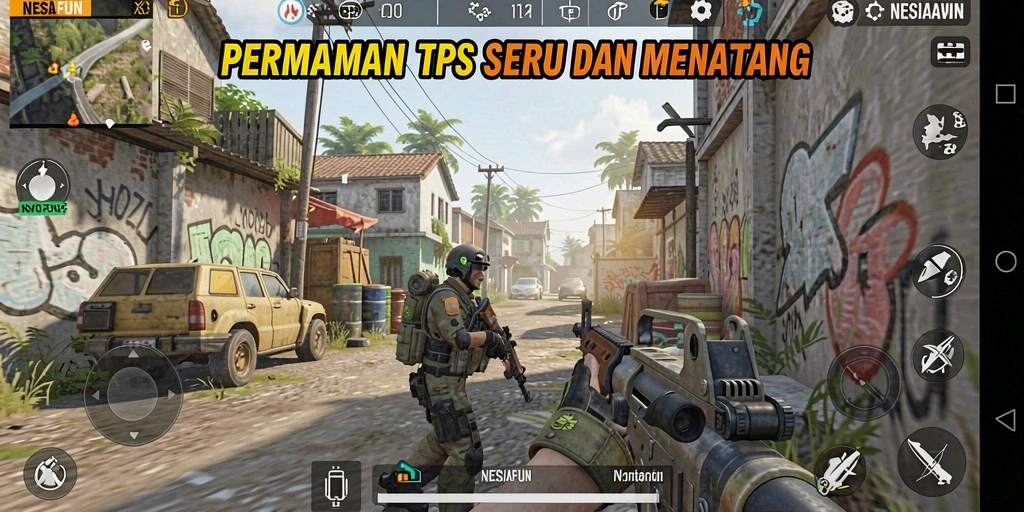 Tampilan gameplay seru dalam NESIAFUN, menunjukkan aksi tembak-menembak.