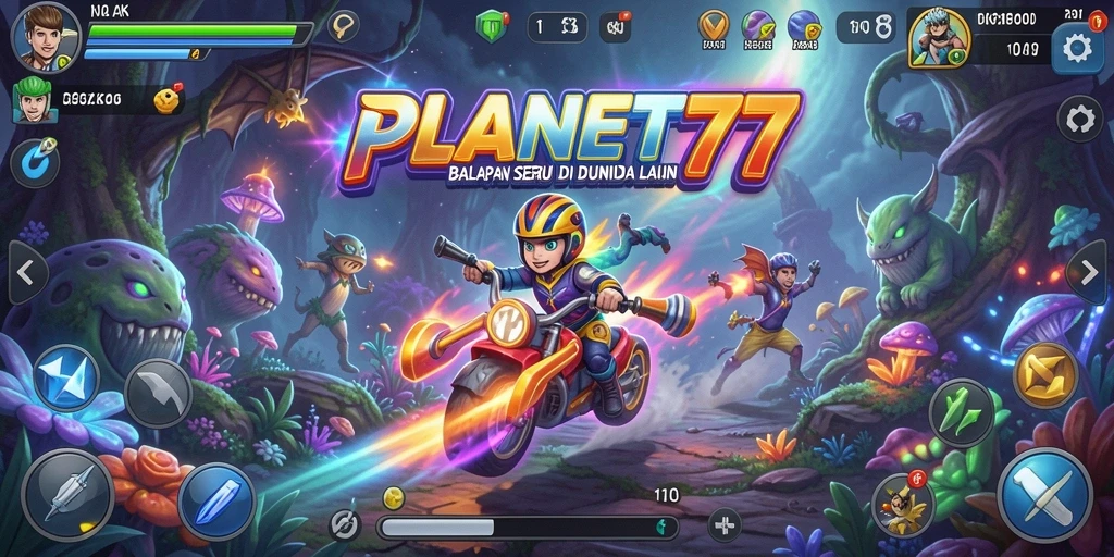 Tampilan gameplay seru dalam balapan PLANET77.