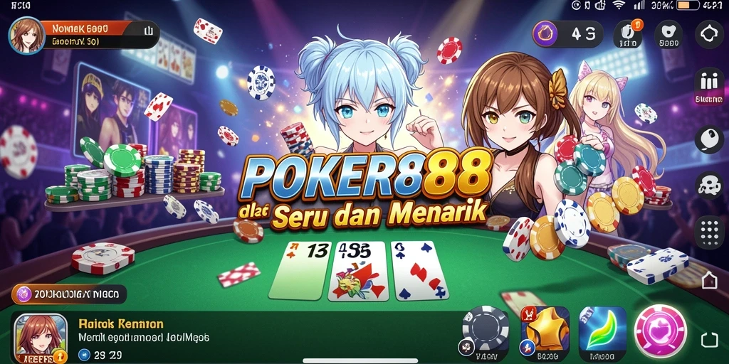 Tampilan gameplay seru POKER88 dengan karakter anime yang menarik.