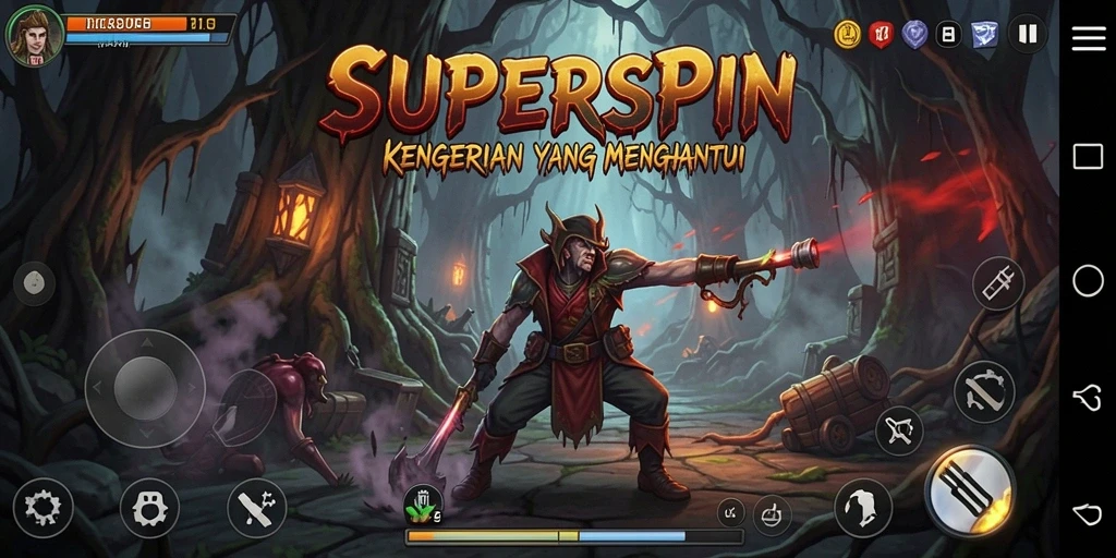 Gameplay SUPERSPIN yang menegangkan dan penuh teror.