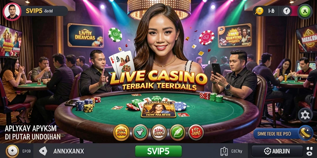Screenshot gameplay SVIP5 menampilkan suasana kasino yang mendebarkan.