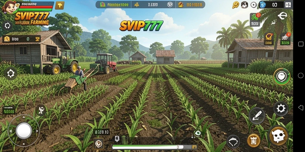 Tampilan gameplay SVIP777 yang menarik saat bertani di ladang.